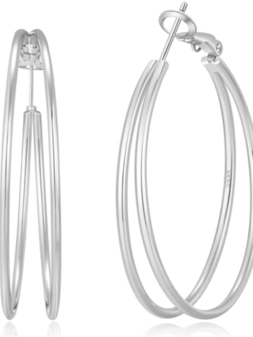 Large Double Hoop Earrings 925 Sterling Silver Post 14K Gold Plated Lightweight